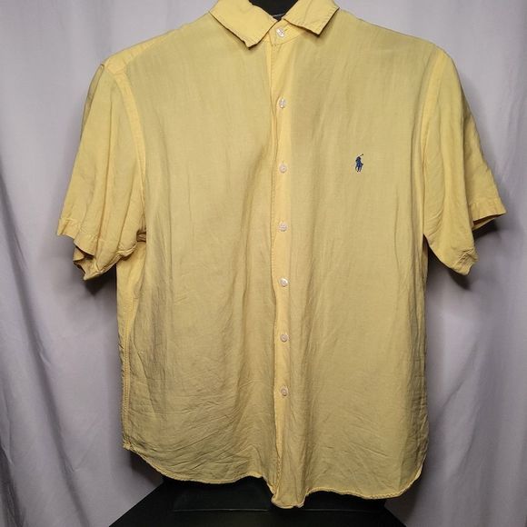 POLO Ralph Lauren Yellow Blue Logo Men's Short Sleeve Casual Button Down Shirt - Picture 2 of 10
